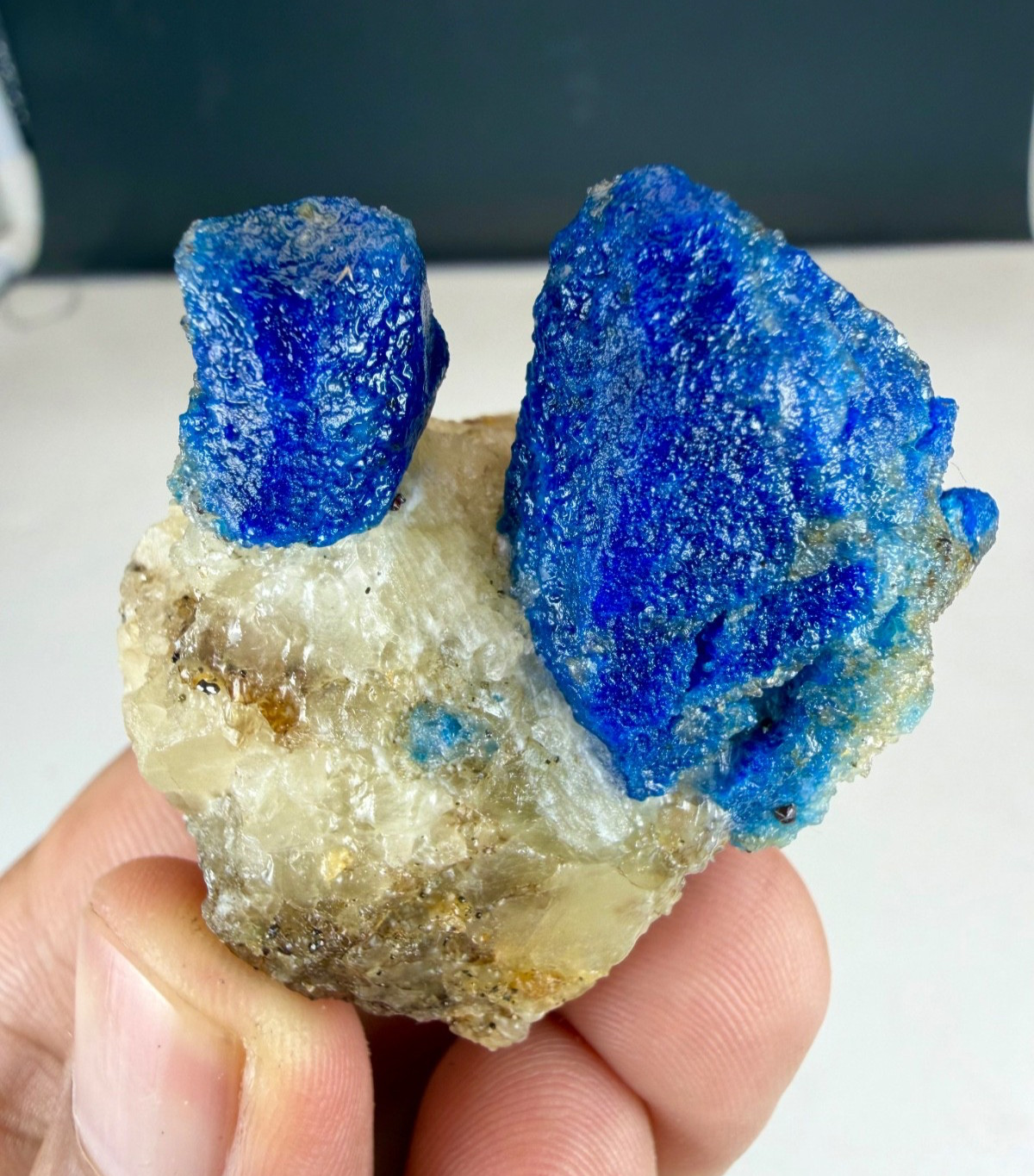 Natural Fluorescent Blue Afghanite Twins Crystal On Matrix Combine , 288 Carats