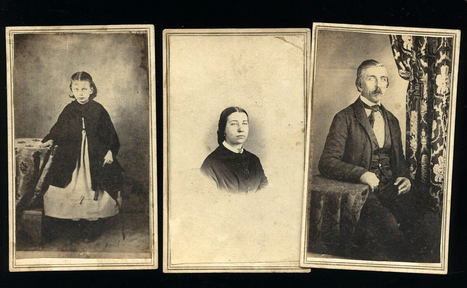 Lot of 3 Civil War Era Family CDV Wisconsin Photographer Man Woman & Girl 1860s