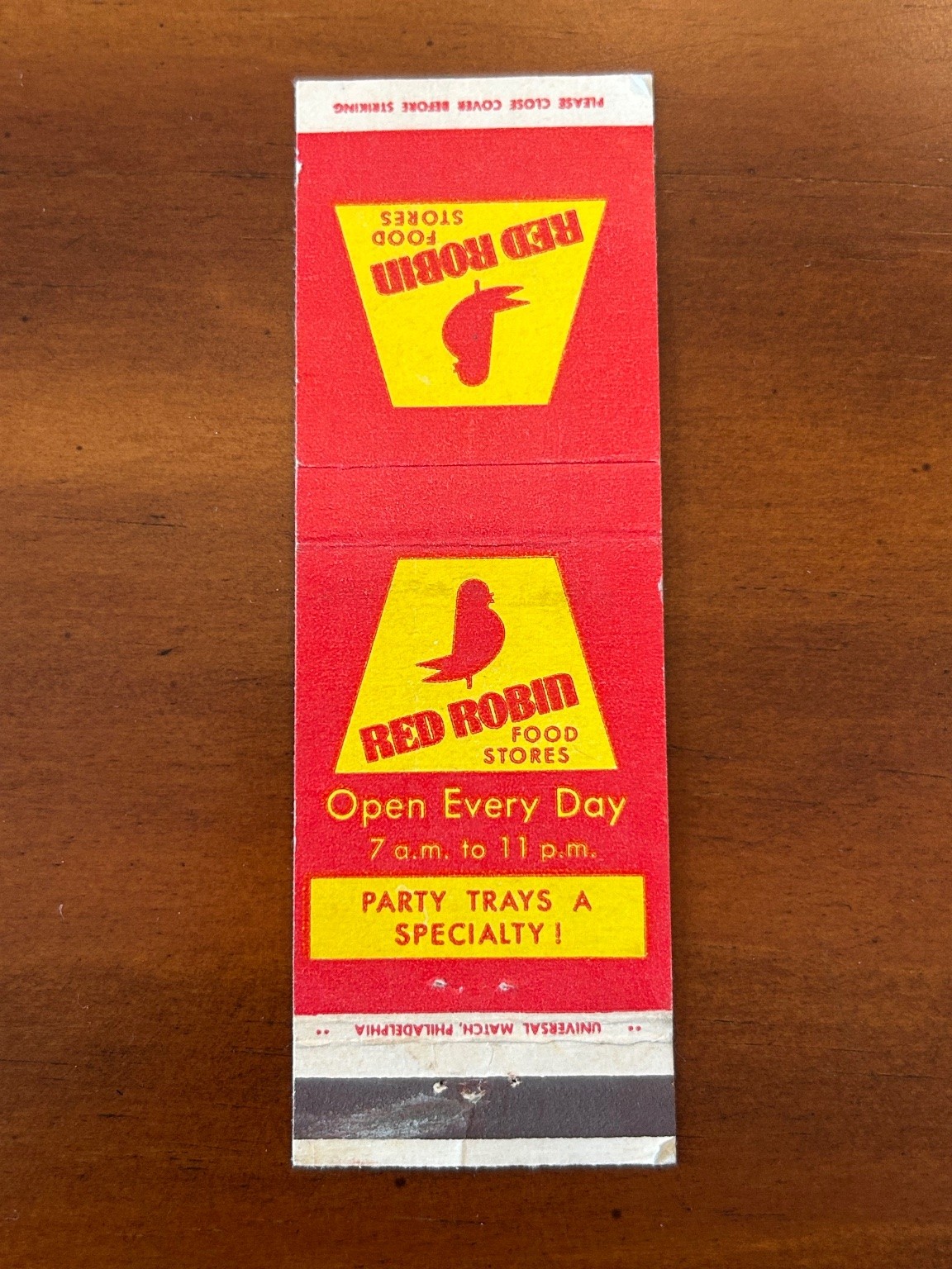 Vintage Red Robin Food Stores Matchbook Universal Match Philadelphia