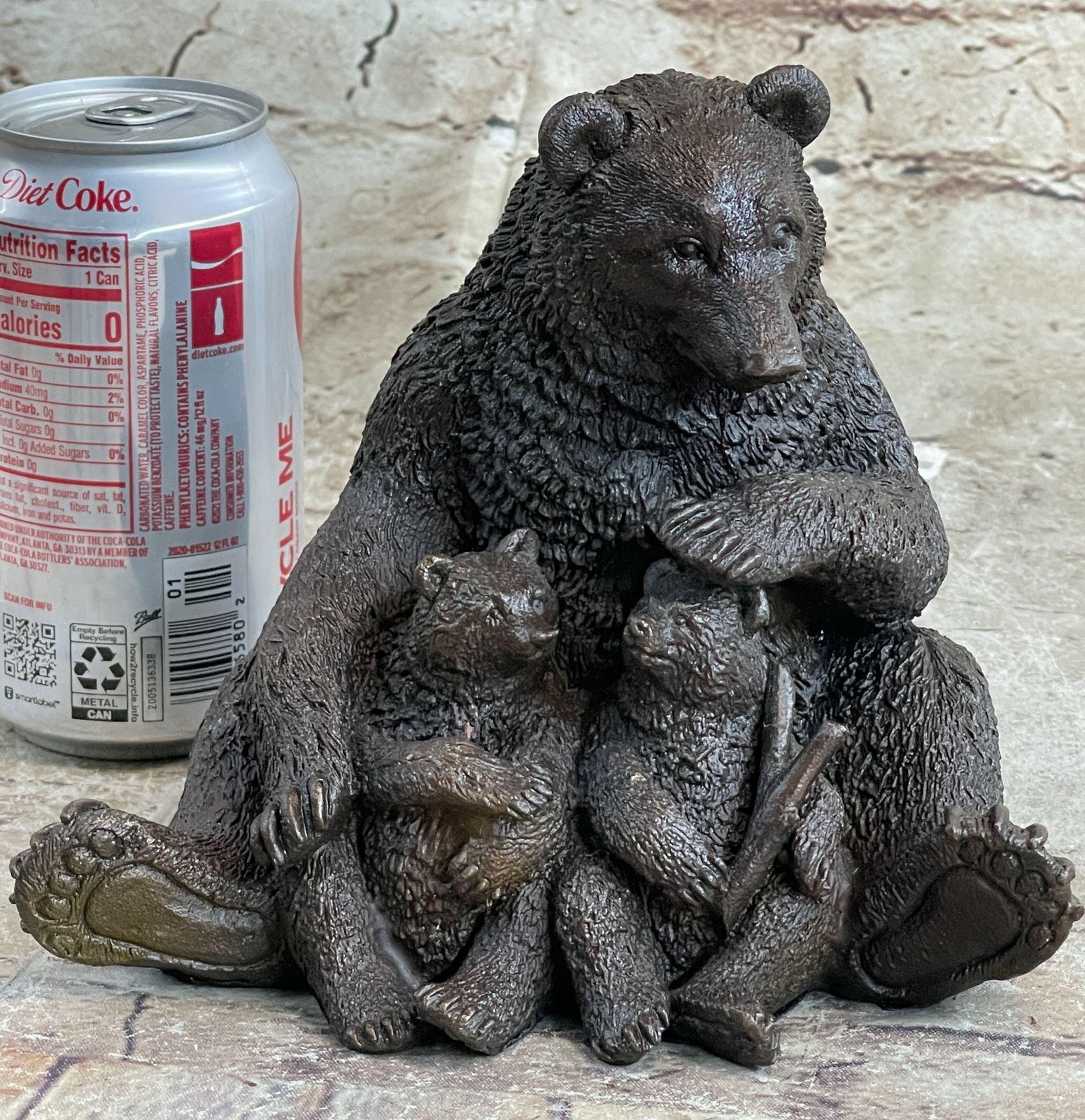 Mother Bear With her Cubs on a Rock Bronze Art Deco Marble Sculpture Kamiko SALE