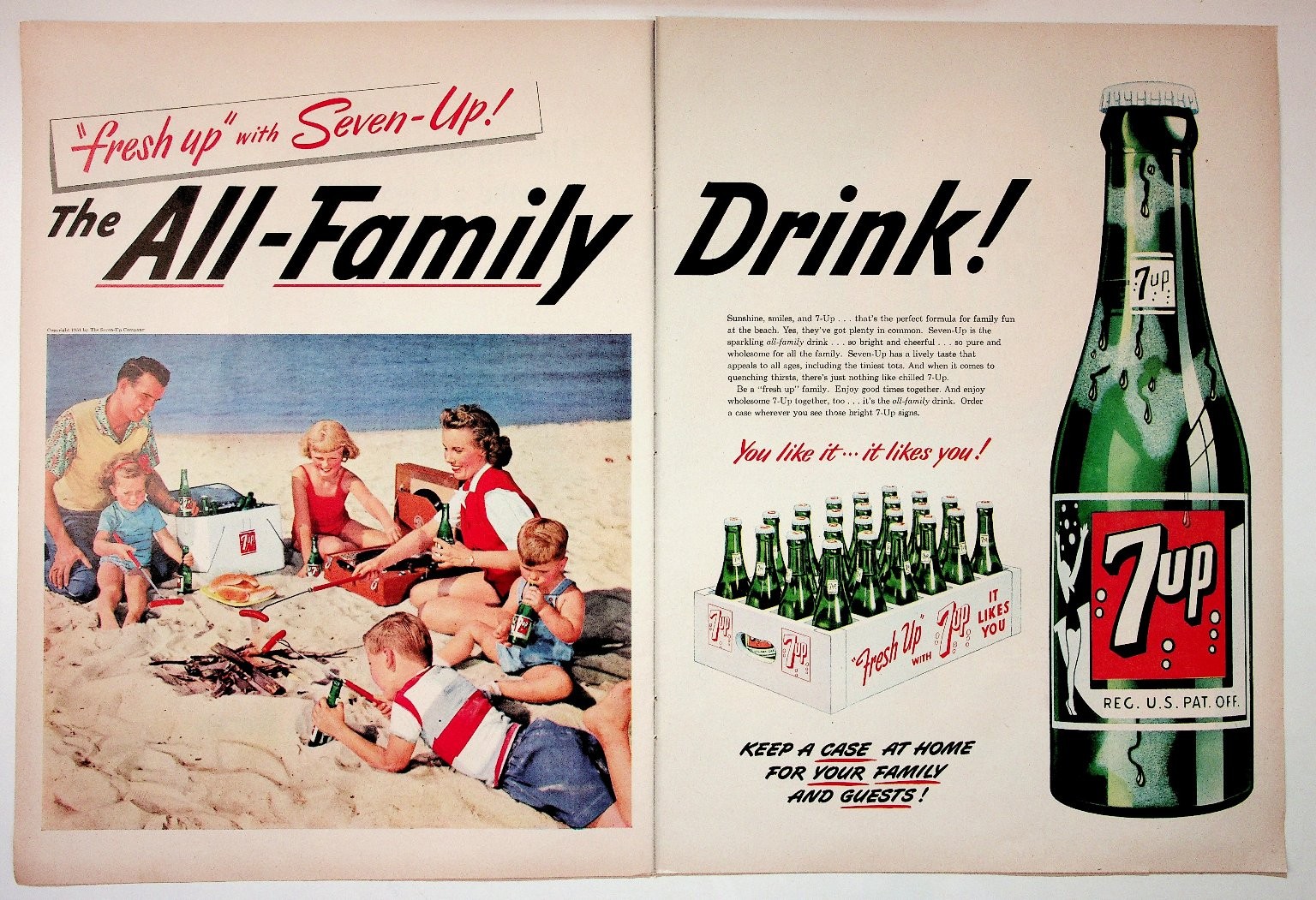 1951 Seven-Up All-Family Beach Picnic Vintage Magazine Ad Soda Pop Ephemera 1951 Seven-Up All-Family Beach Picnic Vintage Magazine Ad Soda Pop Ephemera