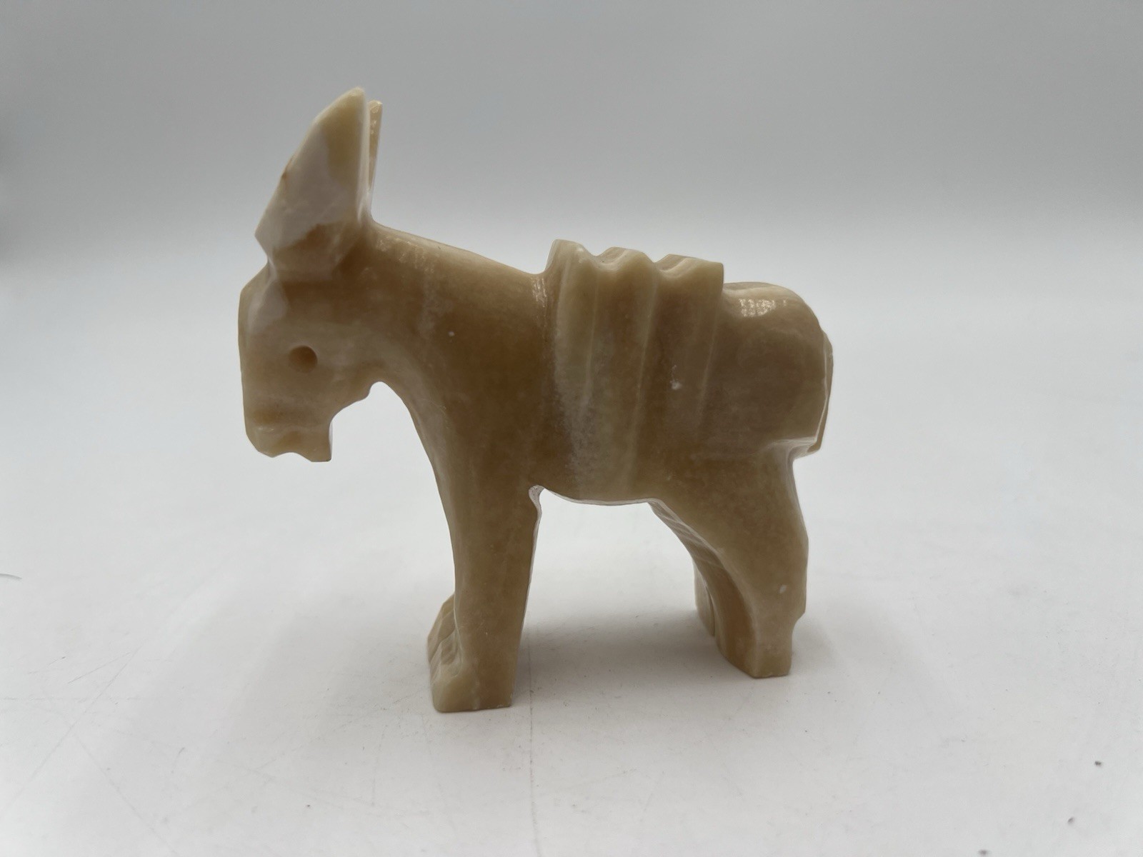 Vintage Hand Carved Onyx Stone Donkey Mule Figurine Pack Animal Statue