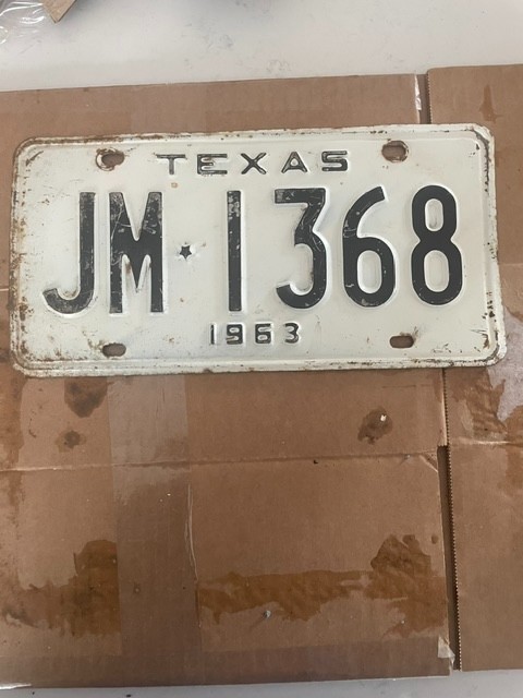 Vintage 1963 Texas License Plate Single JM-1368 Garage Decor Man Cave 63 TX