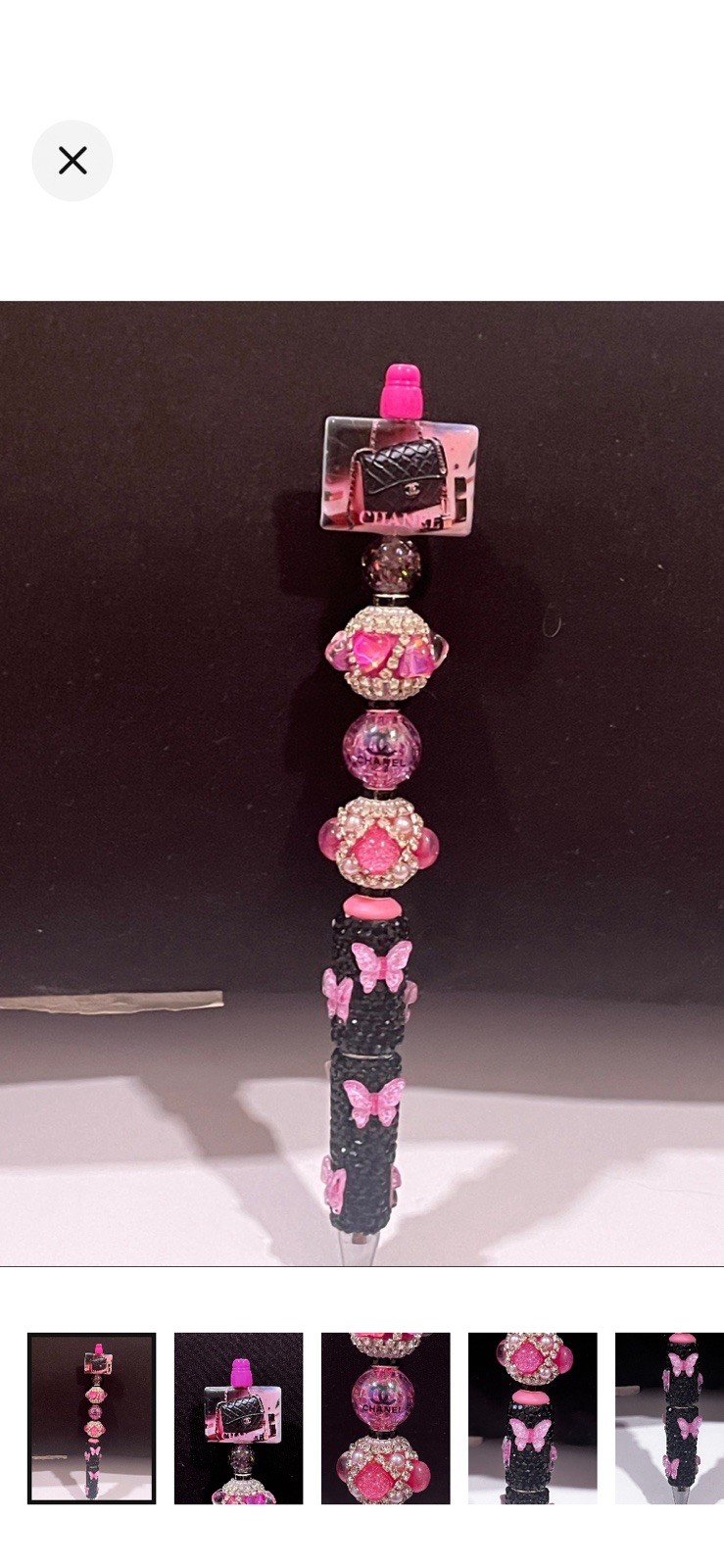 Designer Inspired black and hot pink acrylic purse focal beaded fancy pen