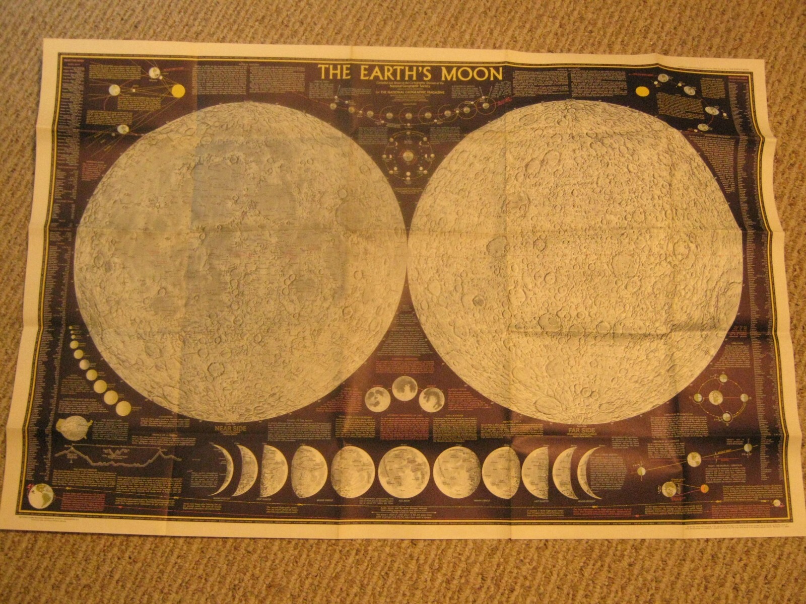 VINTAGE EARTH'S MOON MAP National Geographic February 1969 
