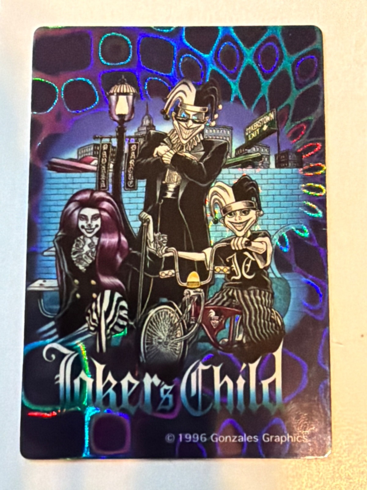 1996 gonzales graphics jokers wild sticker  2.1/4”x x3.1/4”