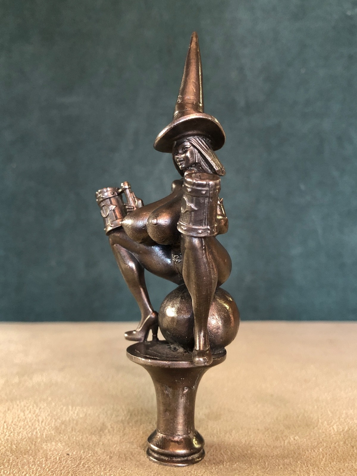 Nude Witch With Two Beers Pipe Tamper Pick, Solid Fine Pewter