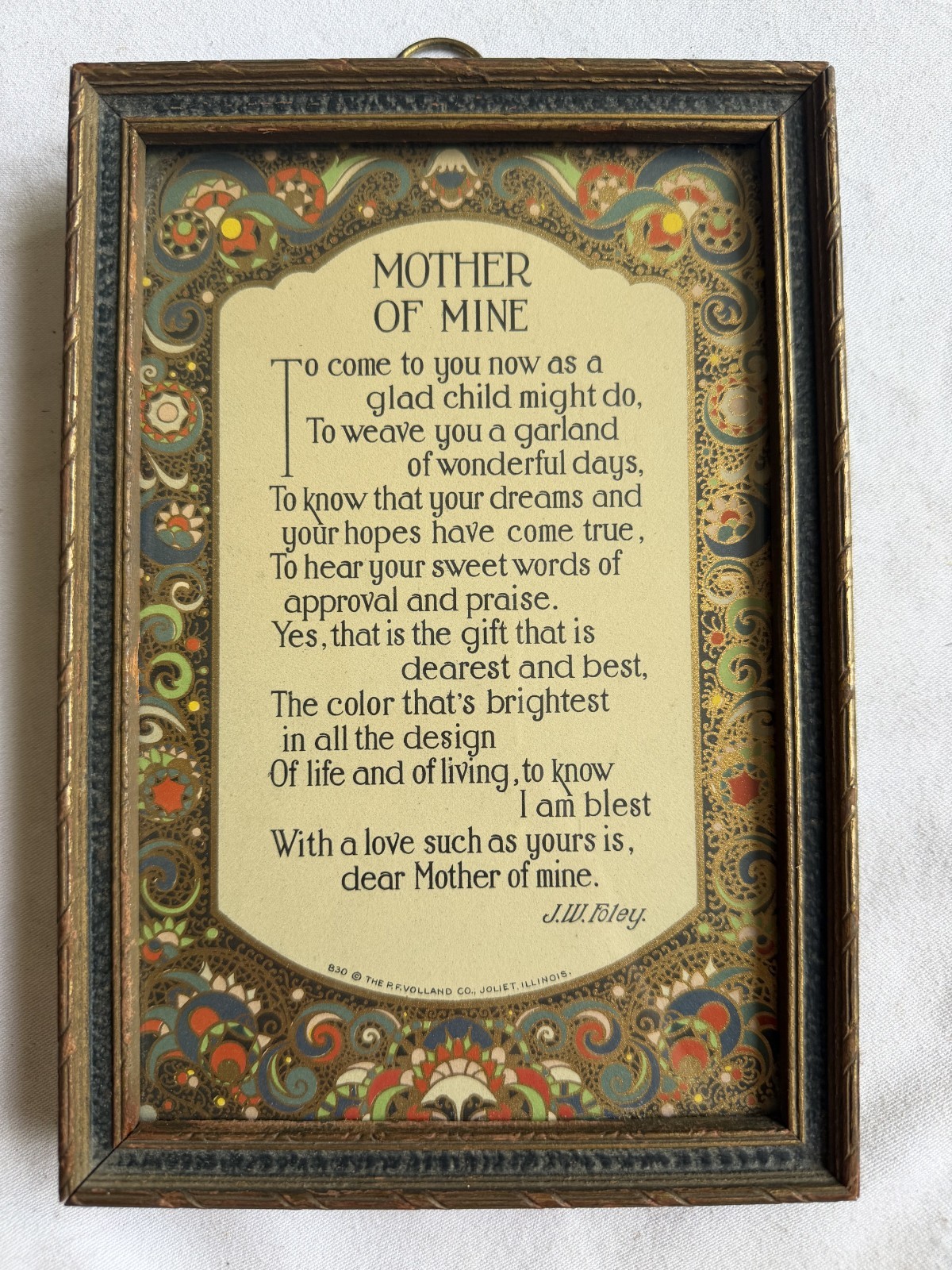 Framed Antique Poem - Originally Gifted in 1928 with Original Handwritten Note