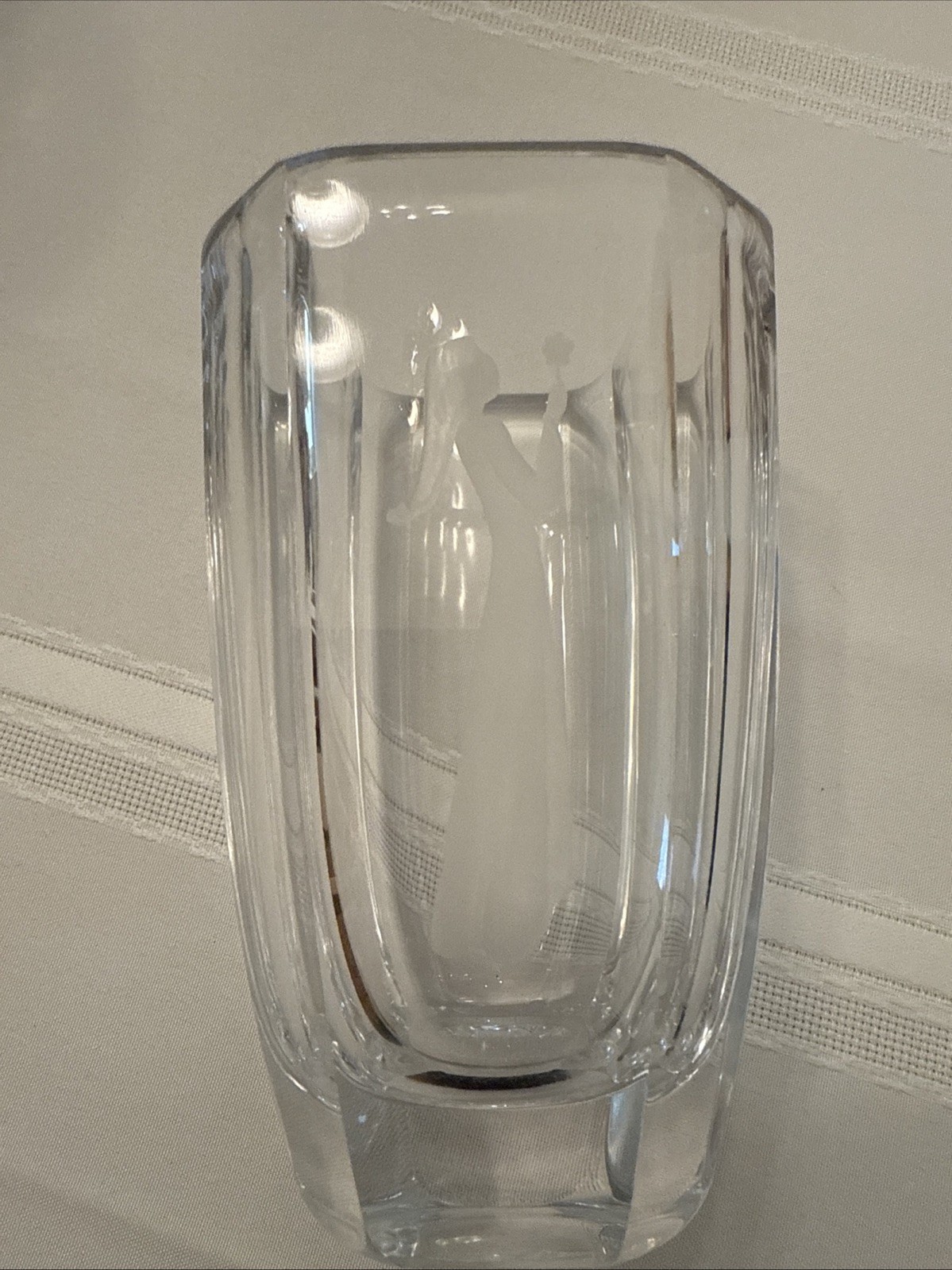 Orrefors Crystal Vase Etched Girl With Flower with serial number 