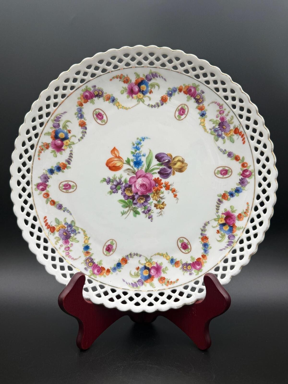 Vintage Schumann Bavaria Reticulated Floral Cabinet Plate