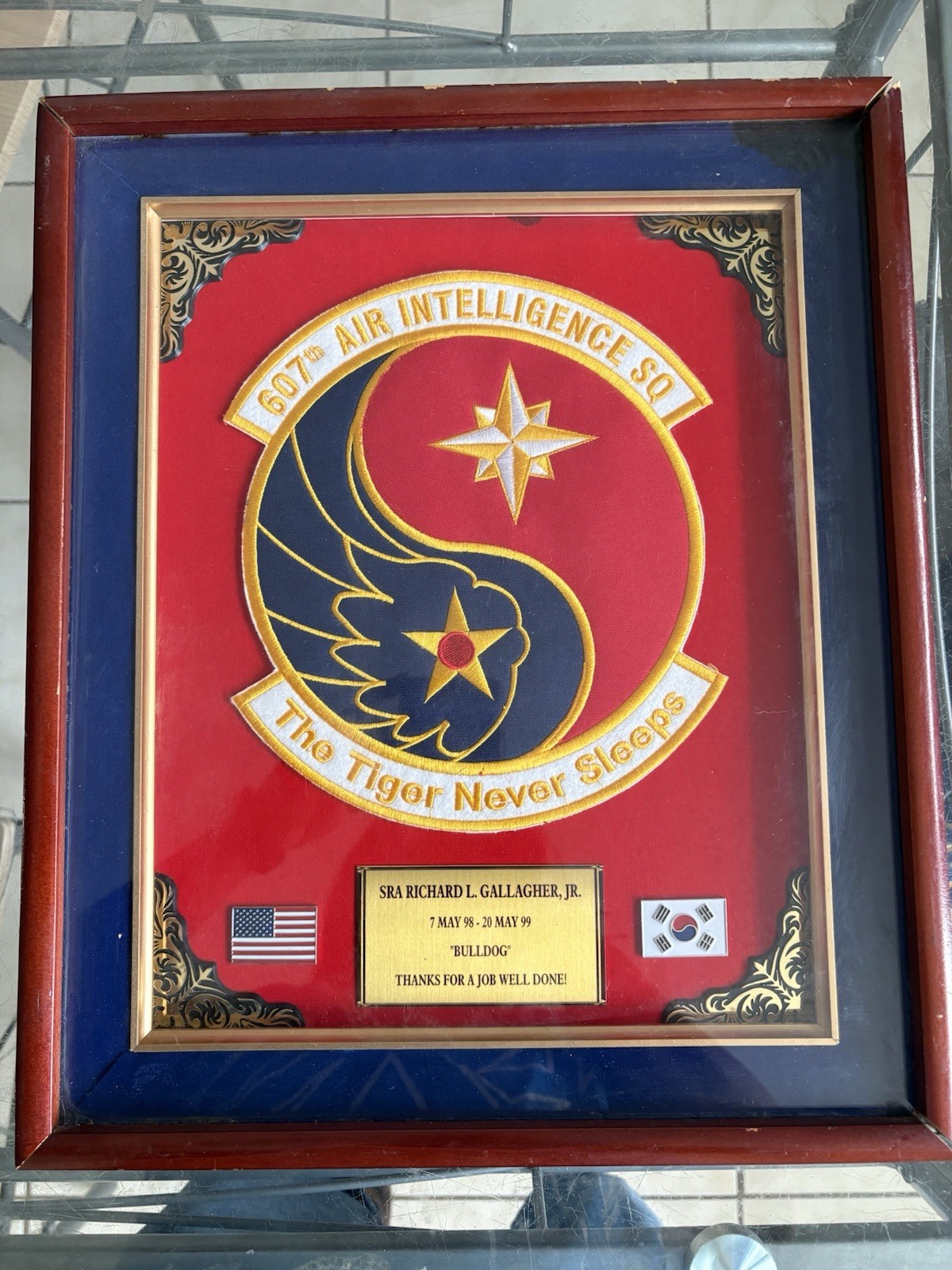 USAF 607th Air Intelligence Sq Shadow Box Plaque 607 AIS Korea Large Patch Frame
