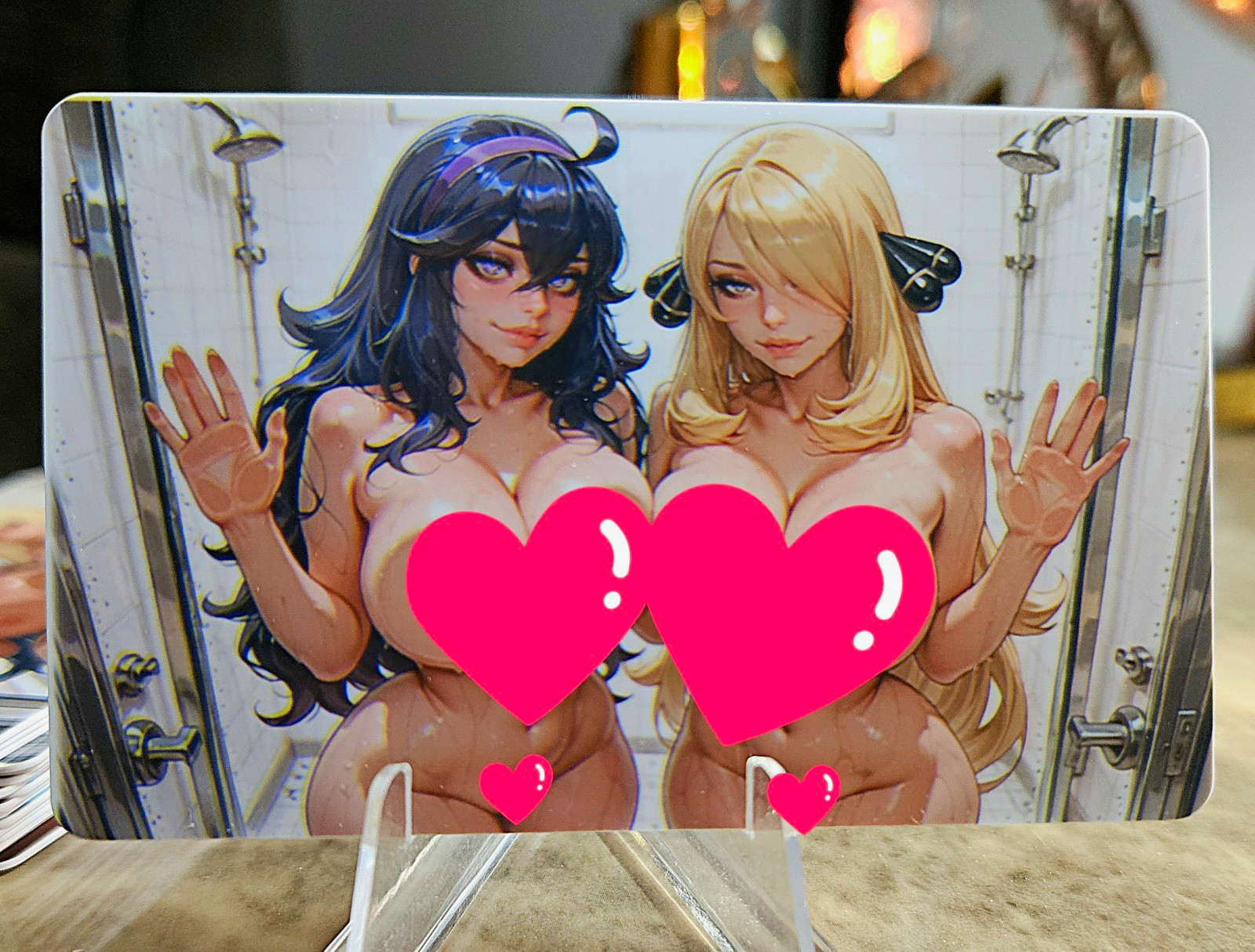Cynthia & Hex Maniac Plastic Waifu Trading Card Pokemon