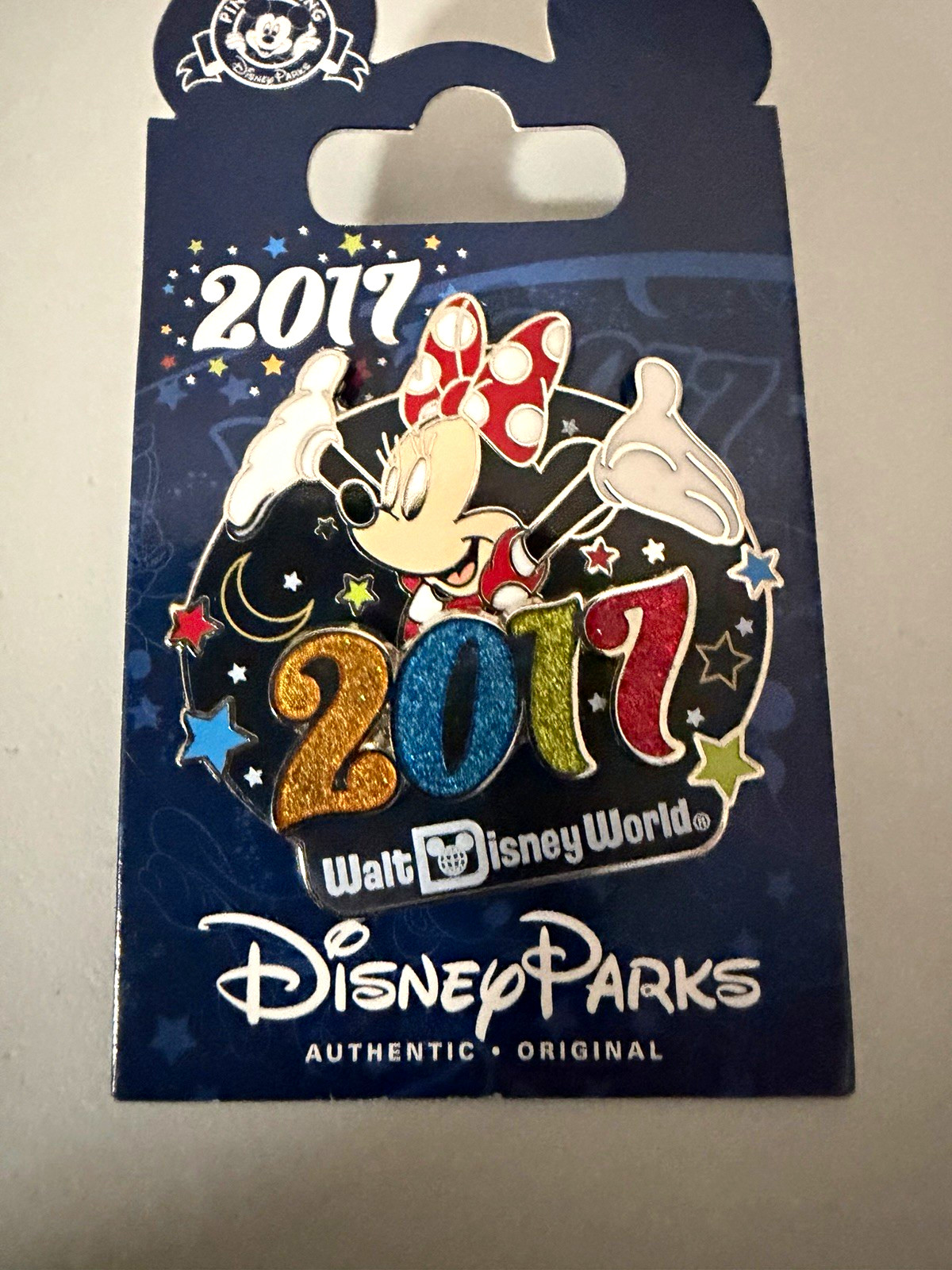 Disney Parks Authentic 2017 Minnie Mouse Dated Year Glitter Pin WDW New On Card