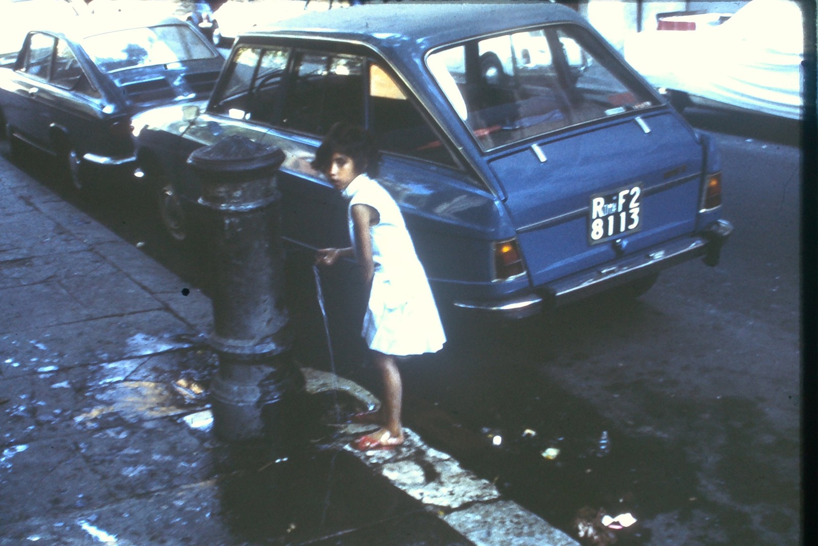 c1960's Kodachrome 35mm Slide Fiat 124 Familiare Rome Italy Street European City