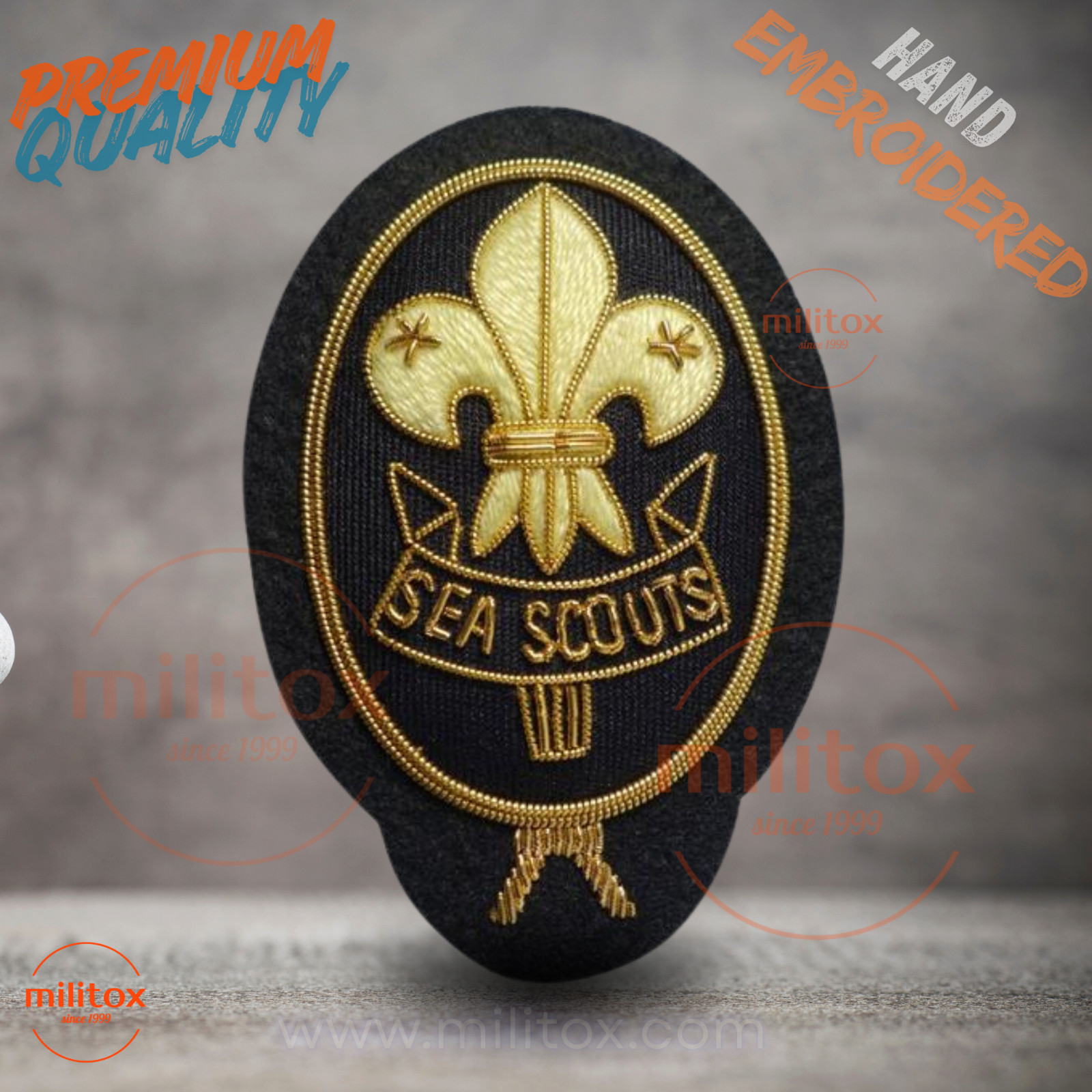 Sea Scouts Hand Embroidered Bullion Wire Blazer  Badge,Royal Crest, Sew on