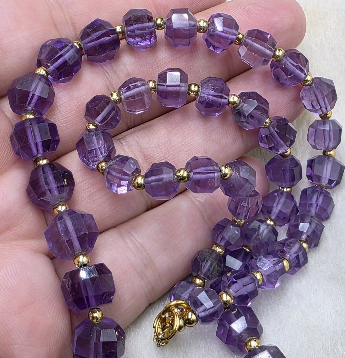Real amethyst gemstone hand-faceted large bead necklace 90+ grams 