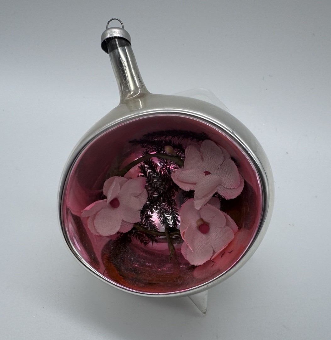 Vintage Italian Mercury Glass Christmas Ornament Floral Diorama 1950s 60s