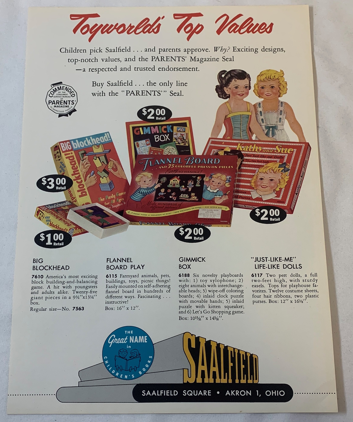 1958 double sided trade ad ~ SAALFIELD games+paper dolls, Felix The Cat