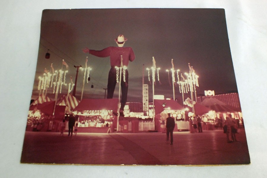 Vtg 1960s Texas State Fair Big Tex at Night Photograph Photo Dallas 13 x 10.5