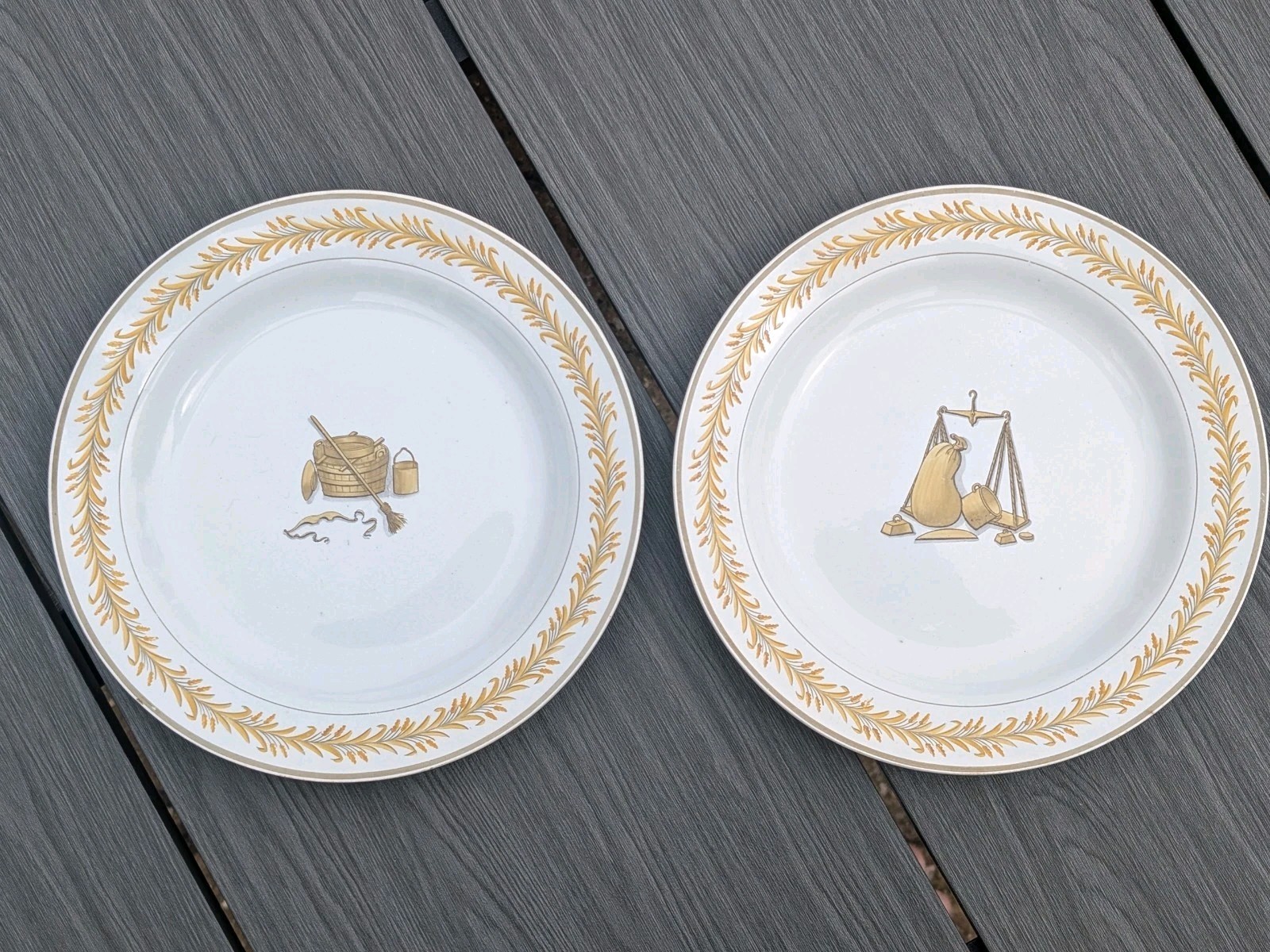 Antique c1800 Wedgwood Pearlware Plates x2 Handpainted Industry