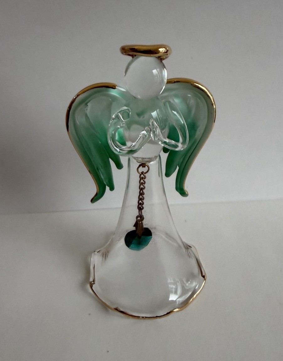 Belle Angel Birthstone May Crystal Angel Bell 24 Kt Gold Accents Brand New