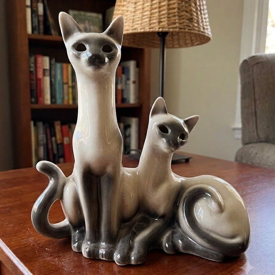 Vintage Lane & Co California Siamese Cat TV Lamp Mid Century Modern Ceramic MCM