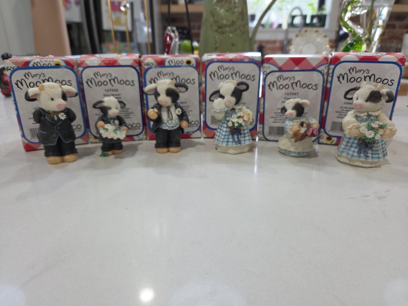 Vintage Lot of 6 Mary’s Moo Moos Figurines Enesco 1995 Wedding Set - Read