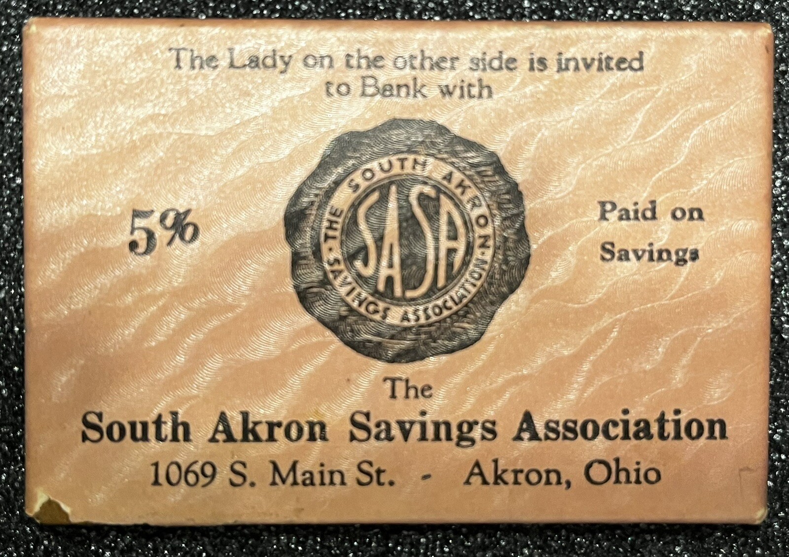 VINTAGE South Akron Ohio Savings Bank Advertising Celluloid POCKET MIRROR