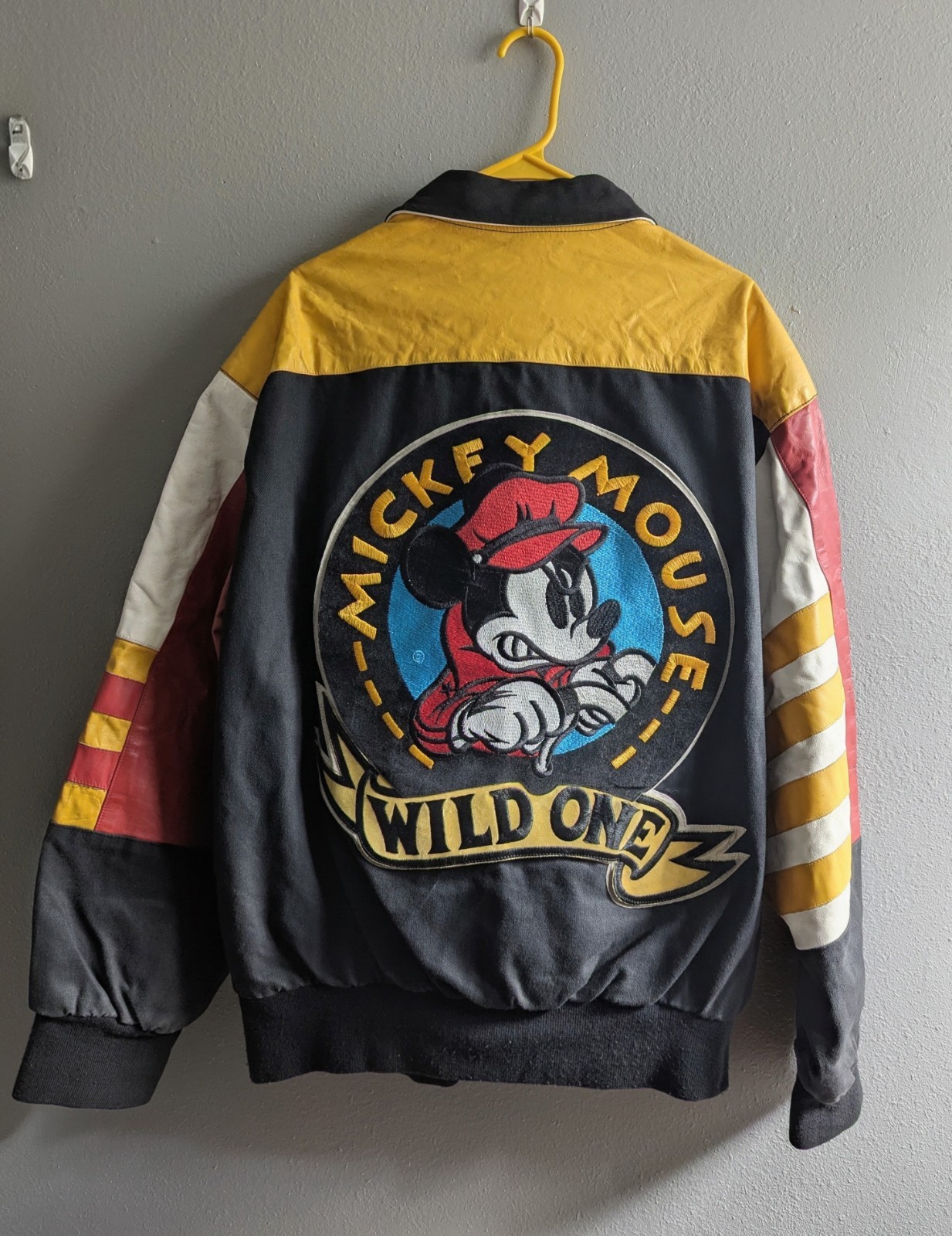 Vintage Jeff Hamilton Mickey Mouse Wild One Leather Bomber Jacket Disney Sz XL