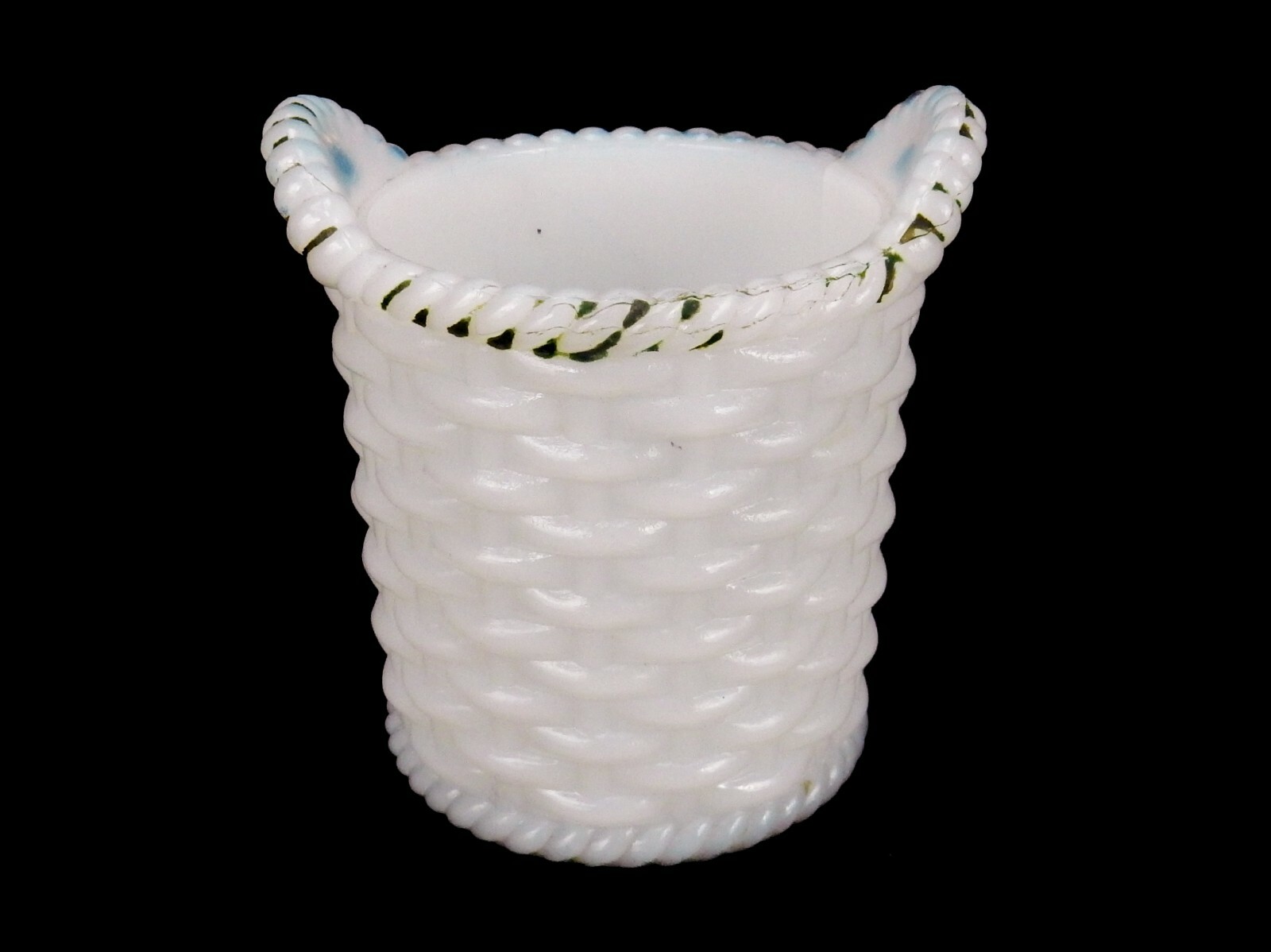 White Milk Glass Toothpick Holder, Rope Edge Basketweave, Westmoreland, #TPK-310