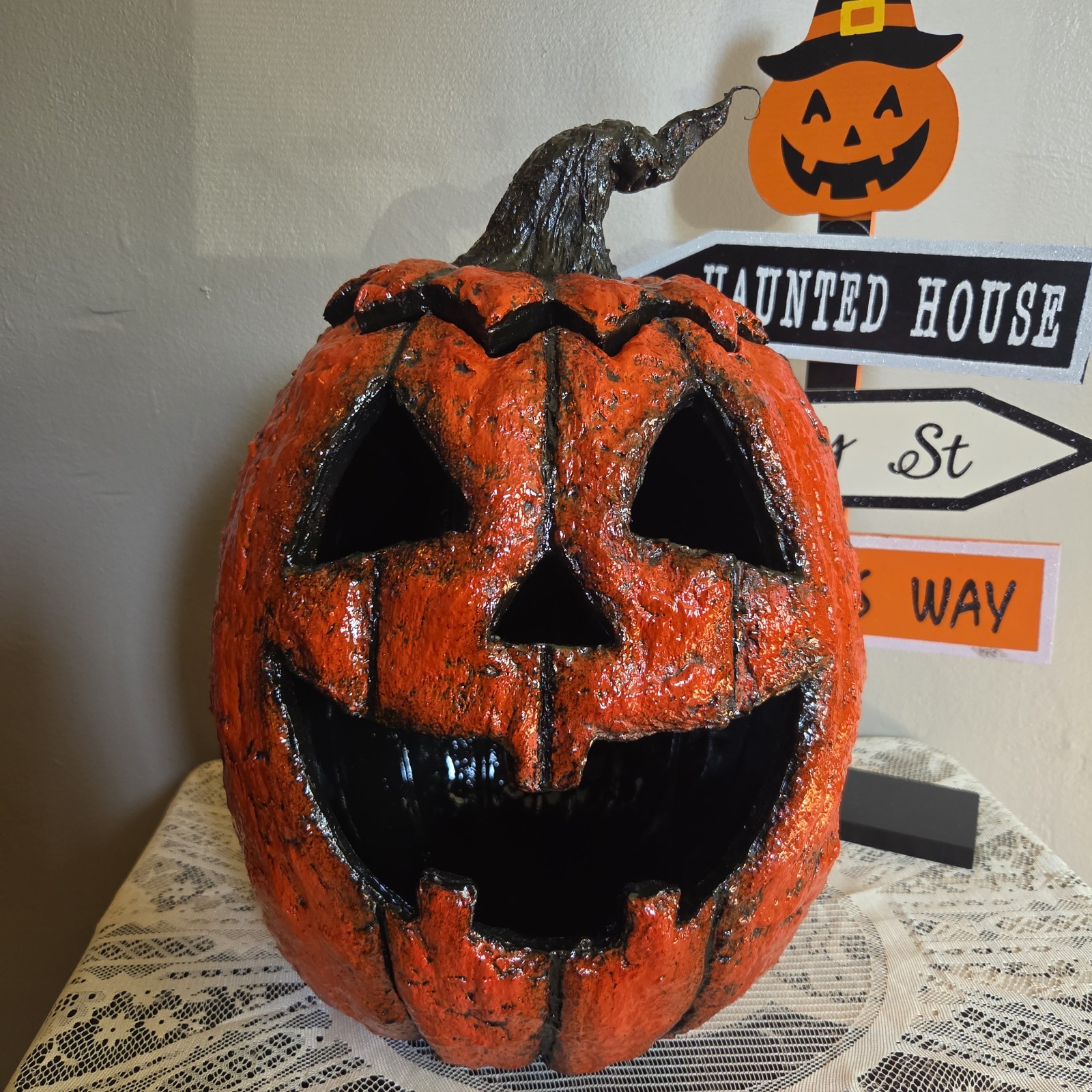 HANDMADE HALLOWEEN CREEPY JACK-O-LANTERN SCARY PUMPKIN WITCH SEASON LIGHTS PROP