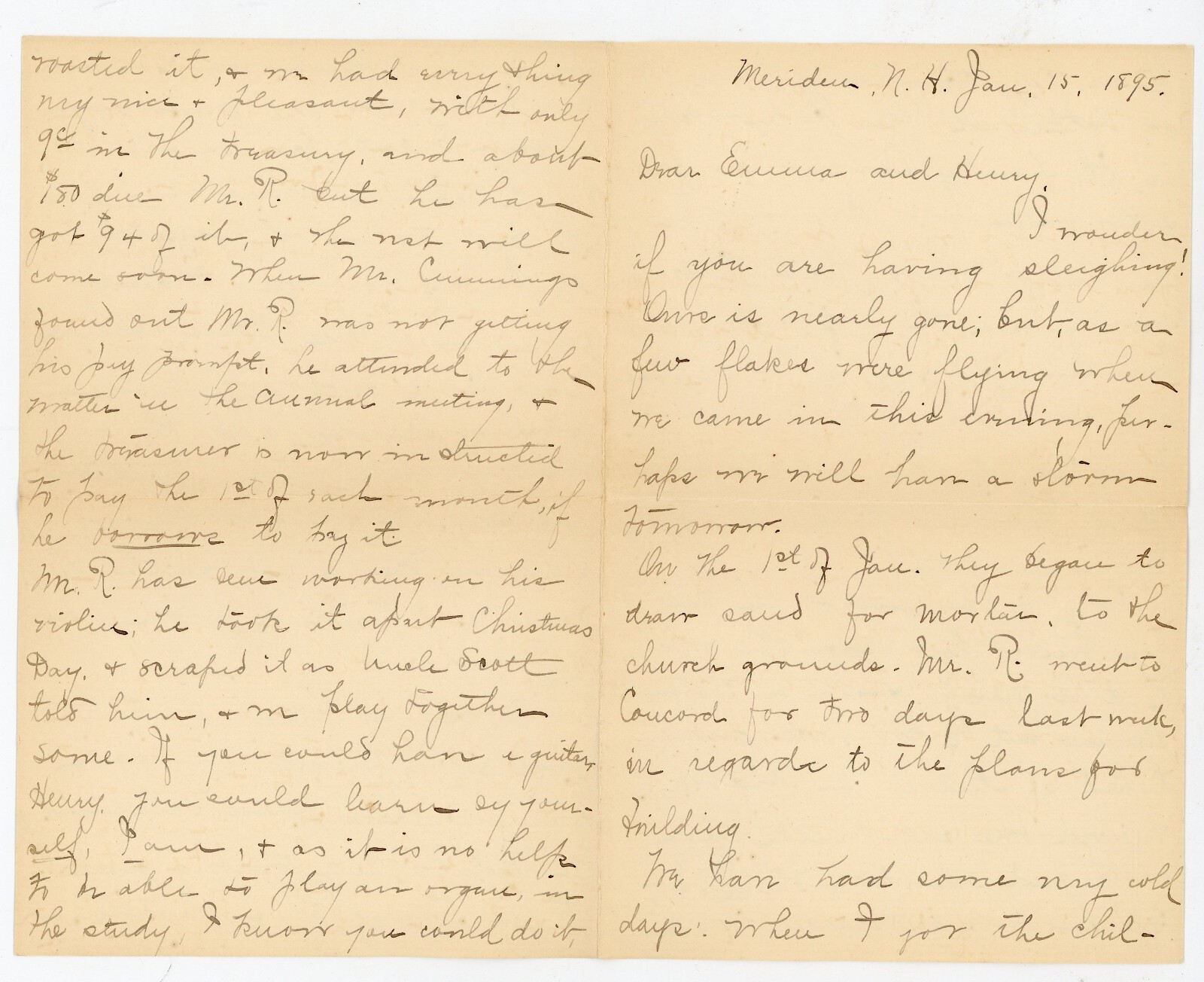 1895 Letter Meriden NH Rhetoric Logic Teaching Life Details – Florence P. Robins