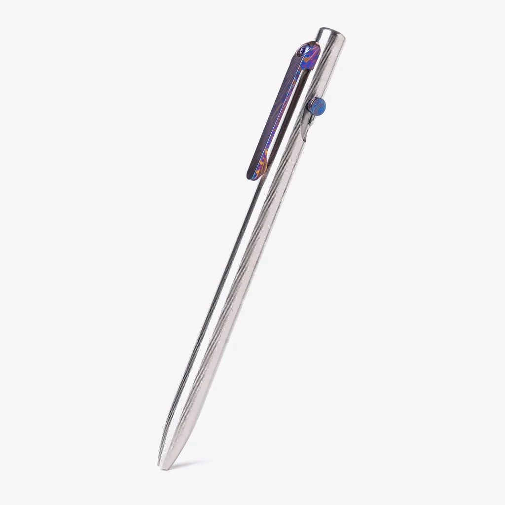 Tactile Turn SLIM Bolt Action Titanium Pen Machined Standard Damascus Clip/Bolt