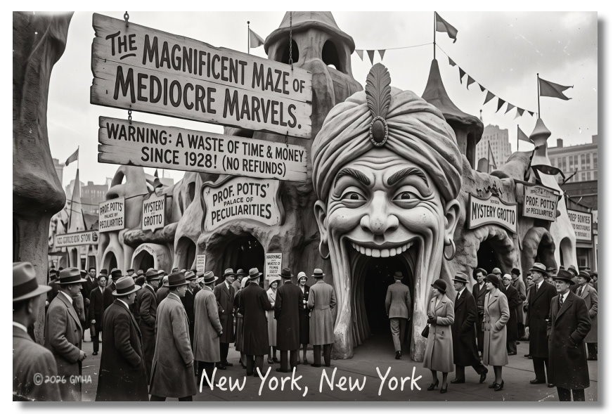 Vintage‑STYLE  ART 1930s RPPC-MAZE OF MEDICORE MARVELS-NEW YORK -FAUX PHOTO