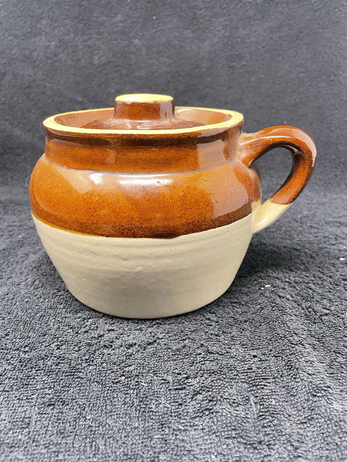 Vintage Pottery Bean Pot Stoneware USA Made Brown and Tan Glaze