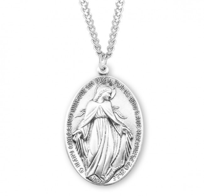 Large 925 Sterling Silver Miraculous Mary\'s Medal Pendant Medal Necklace Large 925 Sterling Silver Miraculous Mary\'s Medal Pendant Medal Necklace