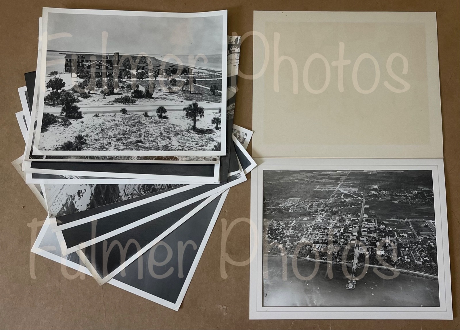 12 Rare VTG B&W 8x10 AERIAL PHOTO Clearwater Beach & Causeway 1920s & 1930s COA