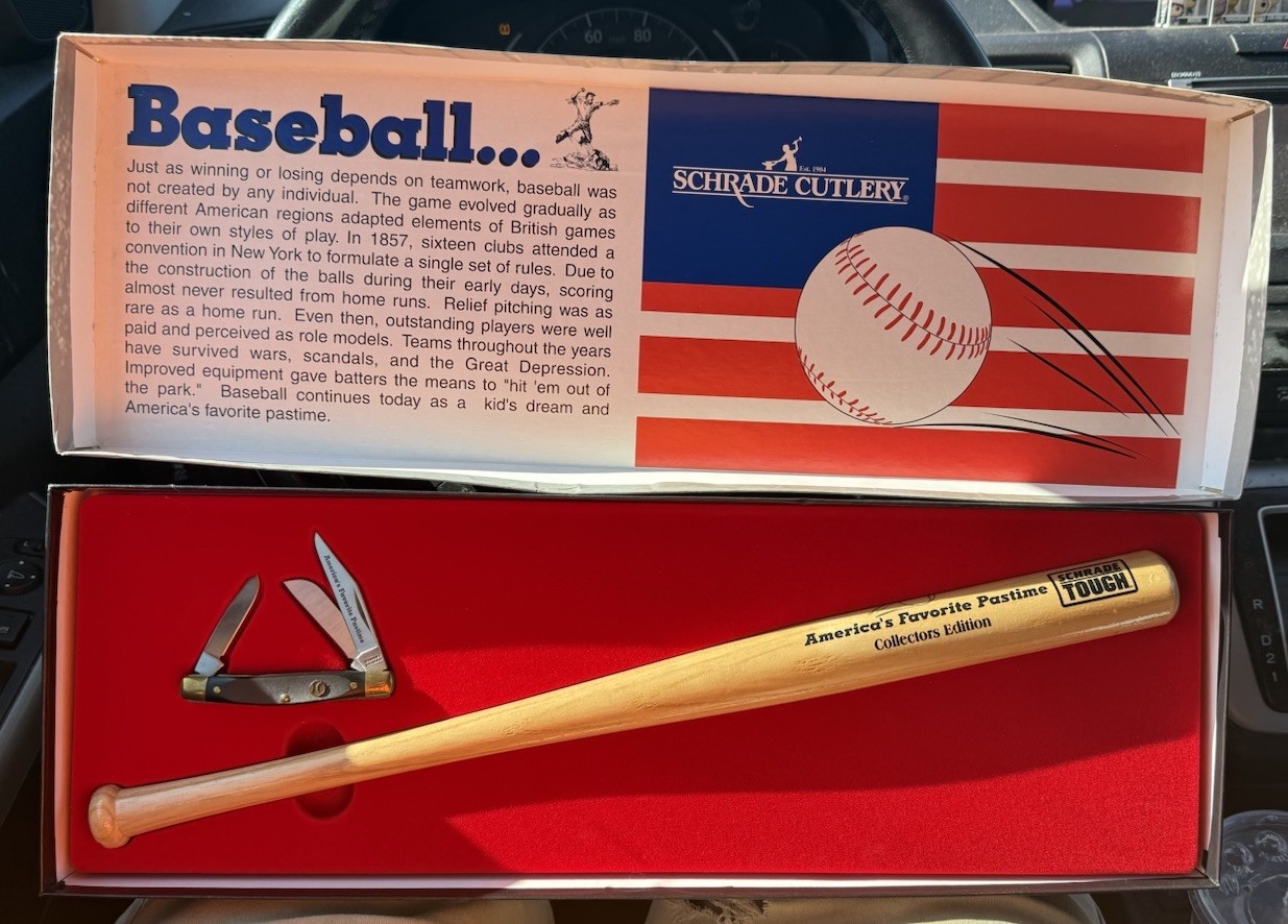 Schrade Cutlery Baseball Pocket Knife America's Favorite Pastime & Bat In NIB Schrade Cutlery Baseball Pocket Knife America's Favorite Pastime & Bat In NIB