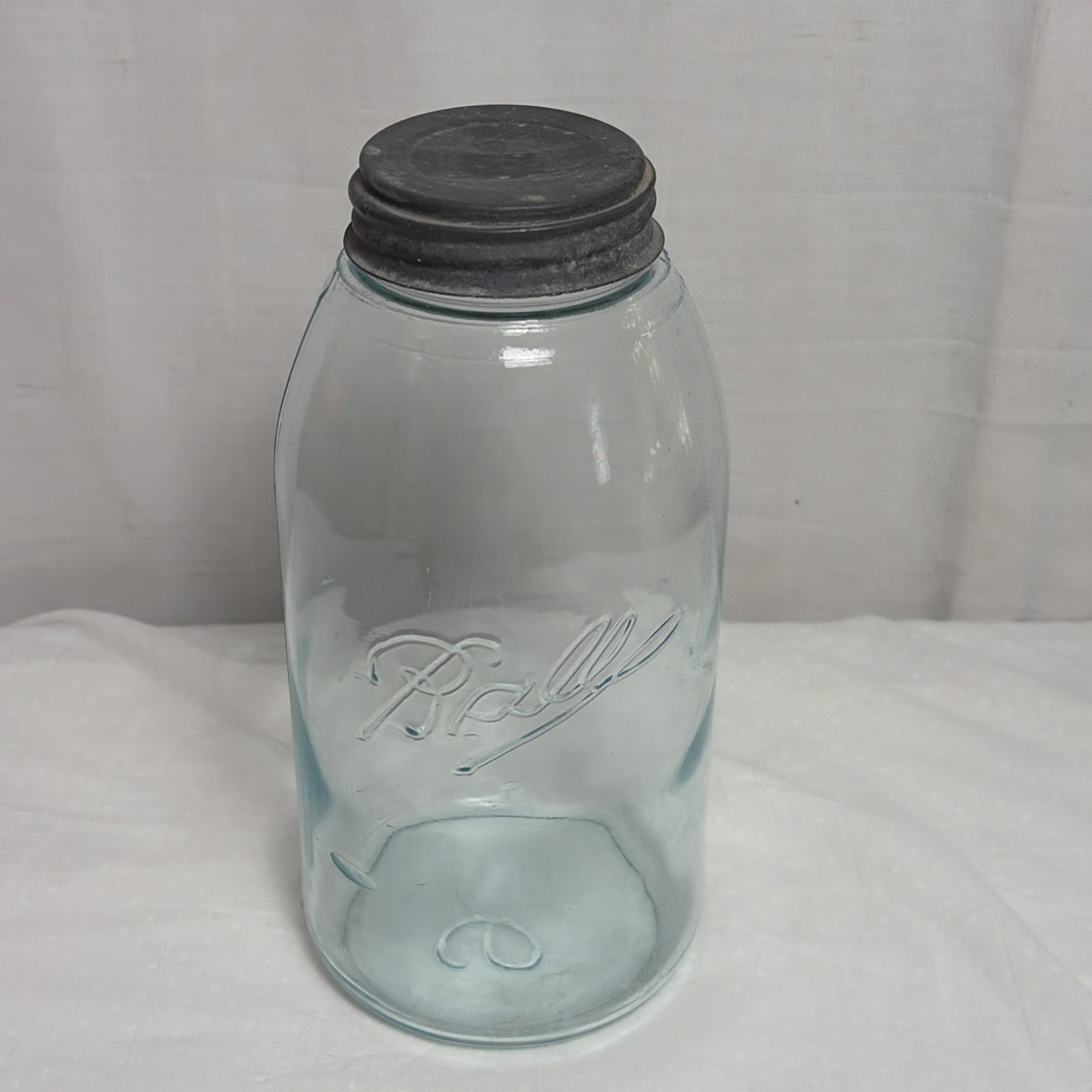 1896-1910 Ball “Triple L” Aqua Blue Half Gallon Jar With Zinc Lid. Wavy, Bubbly 1896-1910 Ball “Triple L” Aqua Blue Half Gallon Jar With Zinc Lid. Wavy, Bubbly