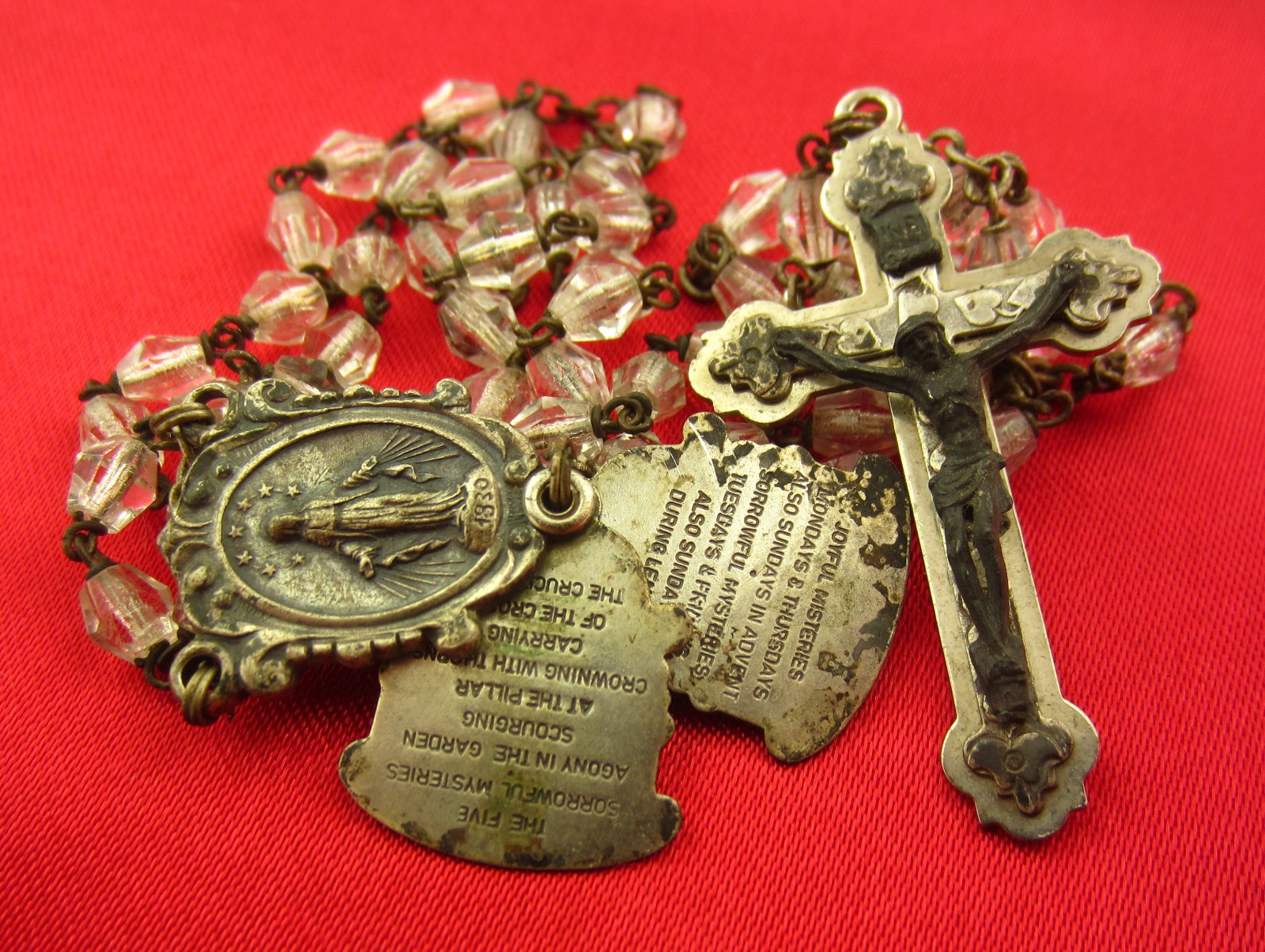 Vintage CATHOLIC Rosary SLIDING MYSTERIES Center Clear Faceted Glass Beads