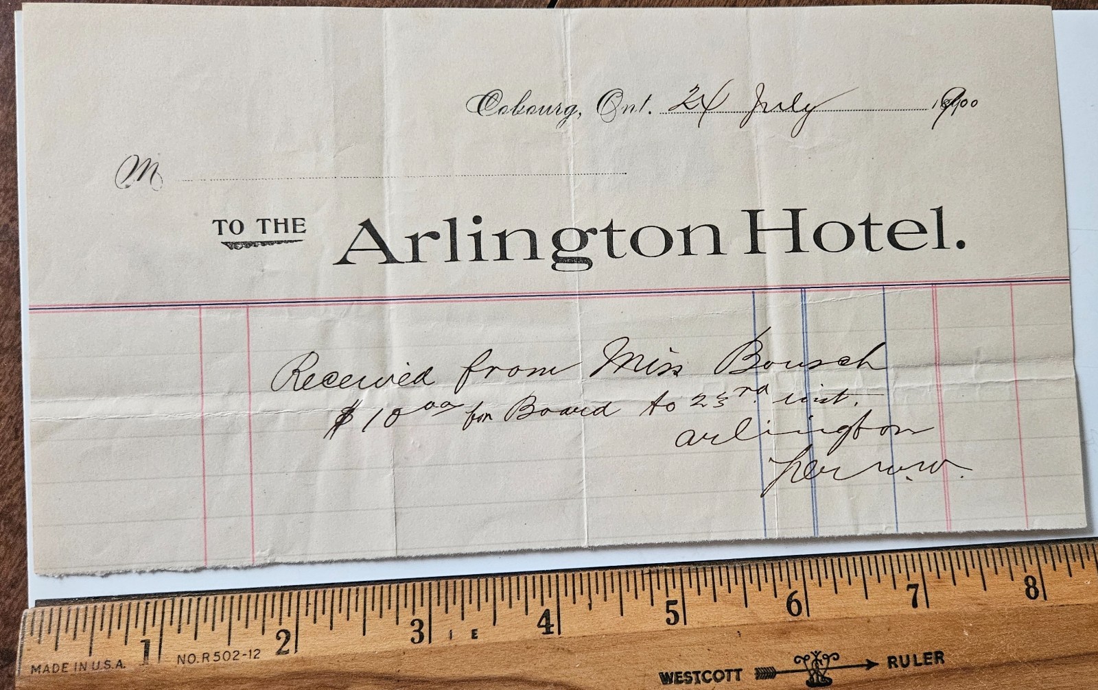 Antique 1900 Arlington Hotel Billhead Receipt Cobourg Ontario Canada Ephemera Antique 1900 Arlington Hotel Billhead Receipt Cobourg Ontario Canada Ephemera