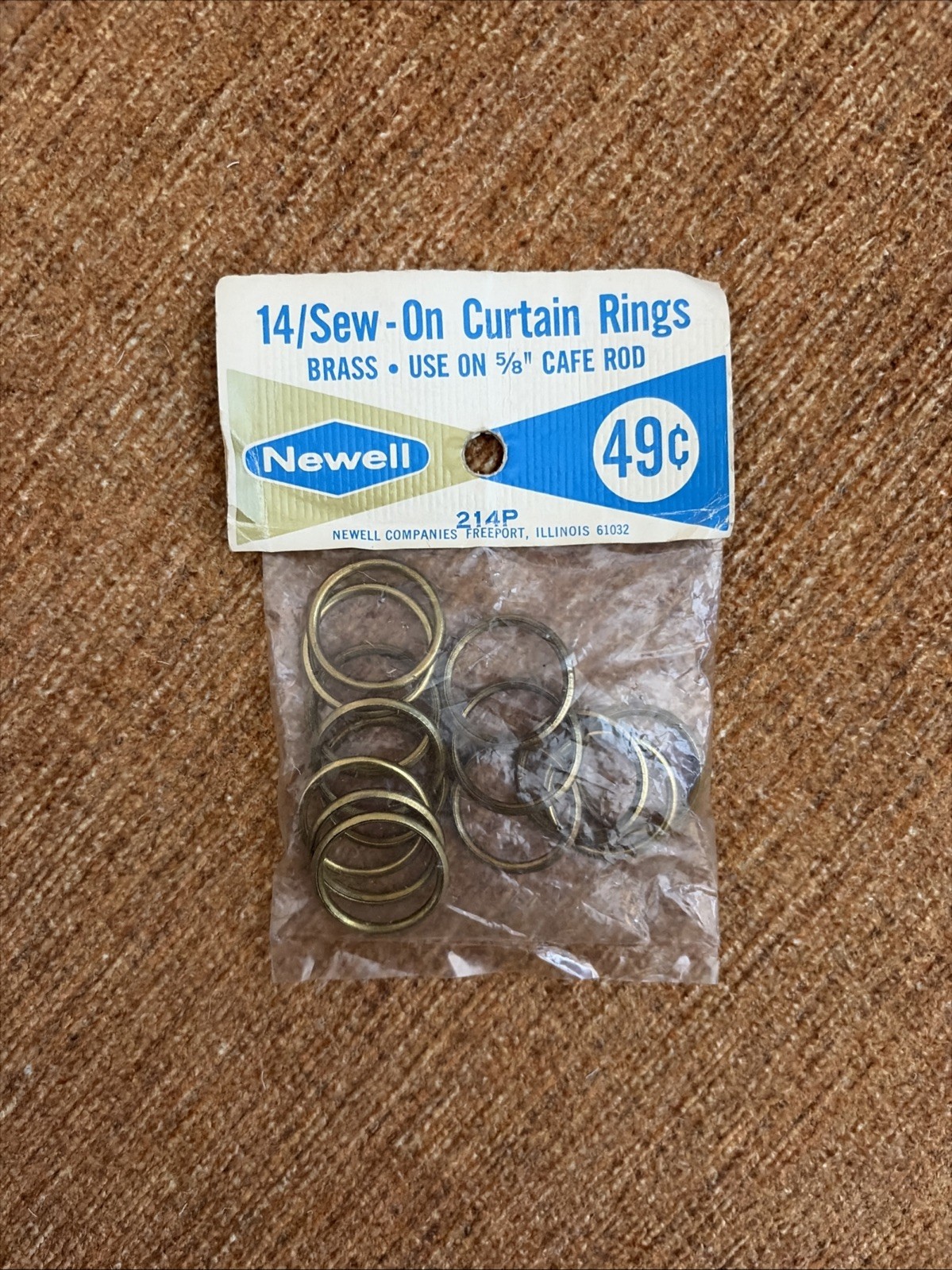 1950s-60s Newell 14/Sew-on Curtain Rings Use On 5/8” Cafe Rods Brass