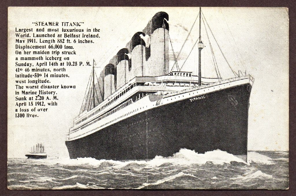 Original 1912 Titanic Postcard with Postmark, Stamp