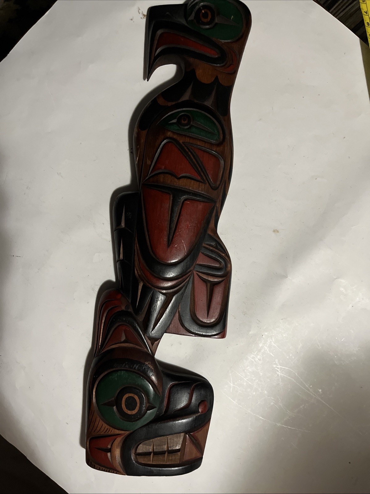 1992 Hand Carved Wood Eagle Alaska Pacific Northwest Folk Art Wall Plaque Signed