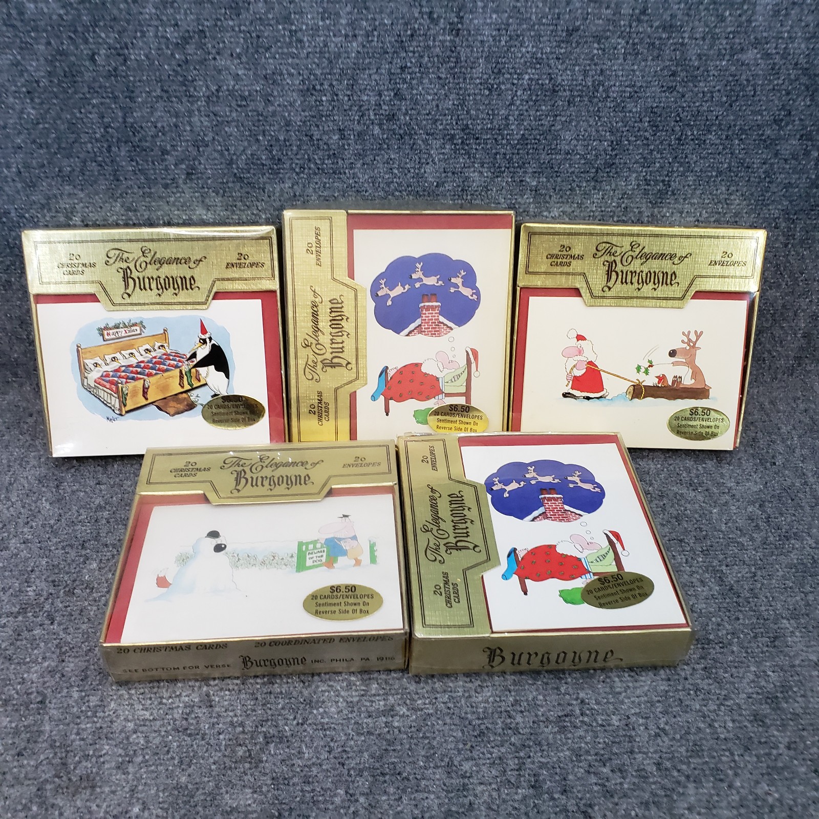 VTG NEW LOT Burgoyne Elegant Hand Crafted Christmas Cards Gold Santa Cartoon