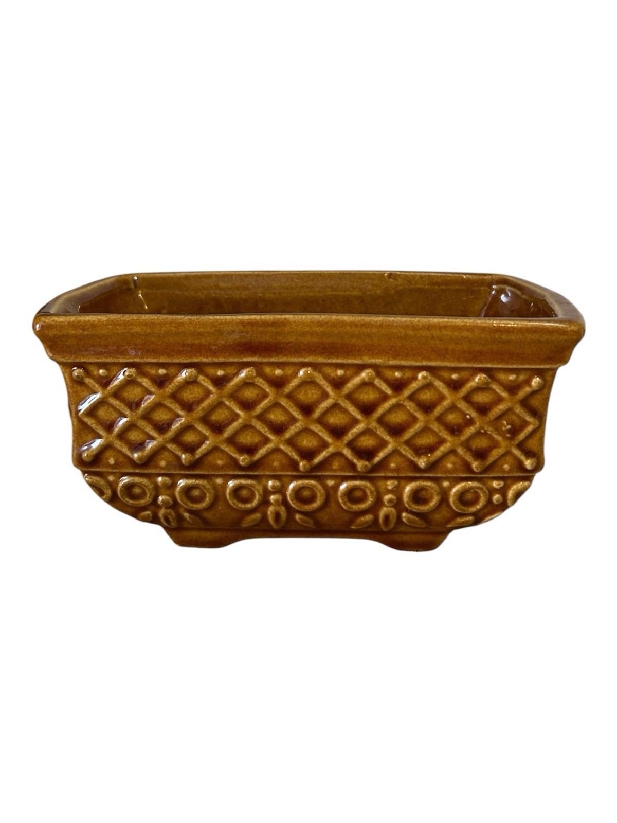 Vintage Mid Century Amber Brown Glaze Ceramic Rectangular Succulent Planter EUC