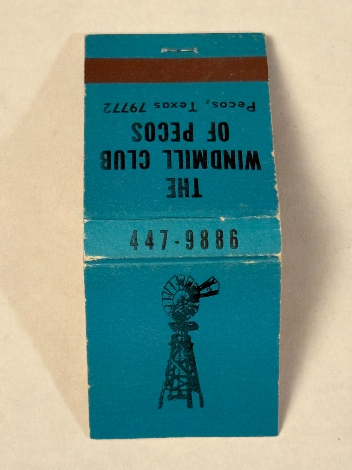 The Windmill Club of Pecos Full Matchbook Texas TX 20 Strike Vintage Matches