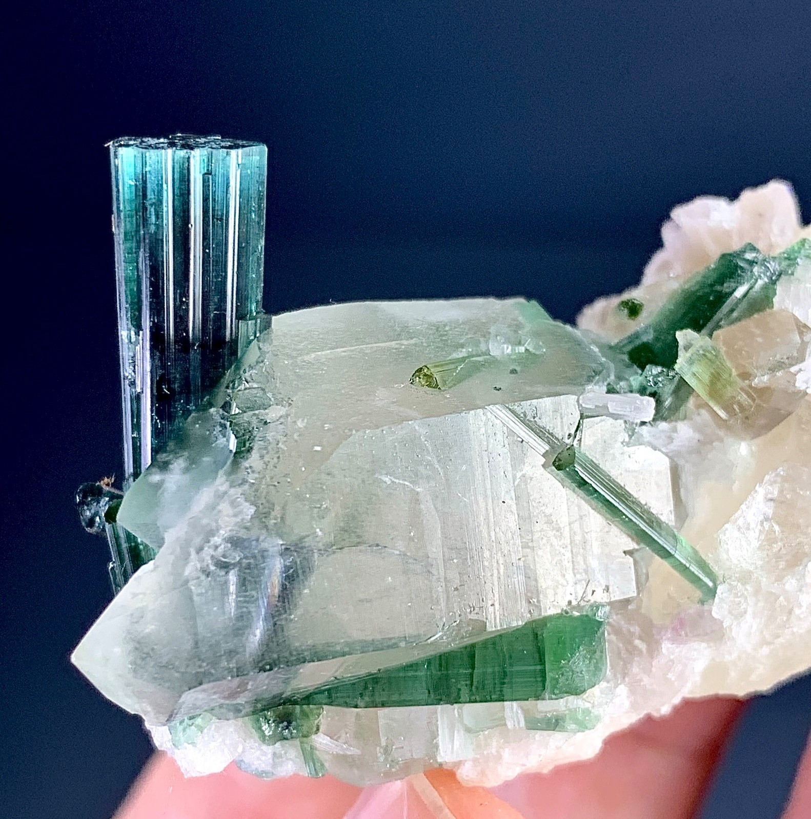 198 Carat Blue Tourmaline Crystal With Quartz Specimen From Afghanistan