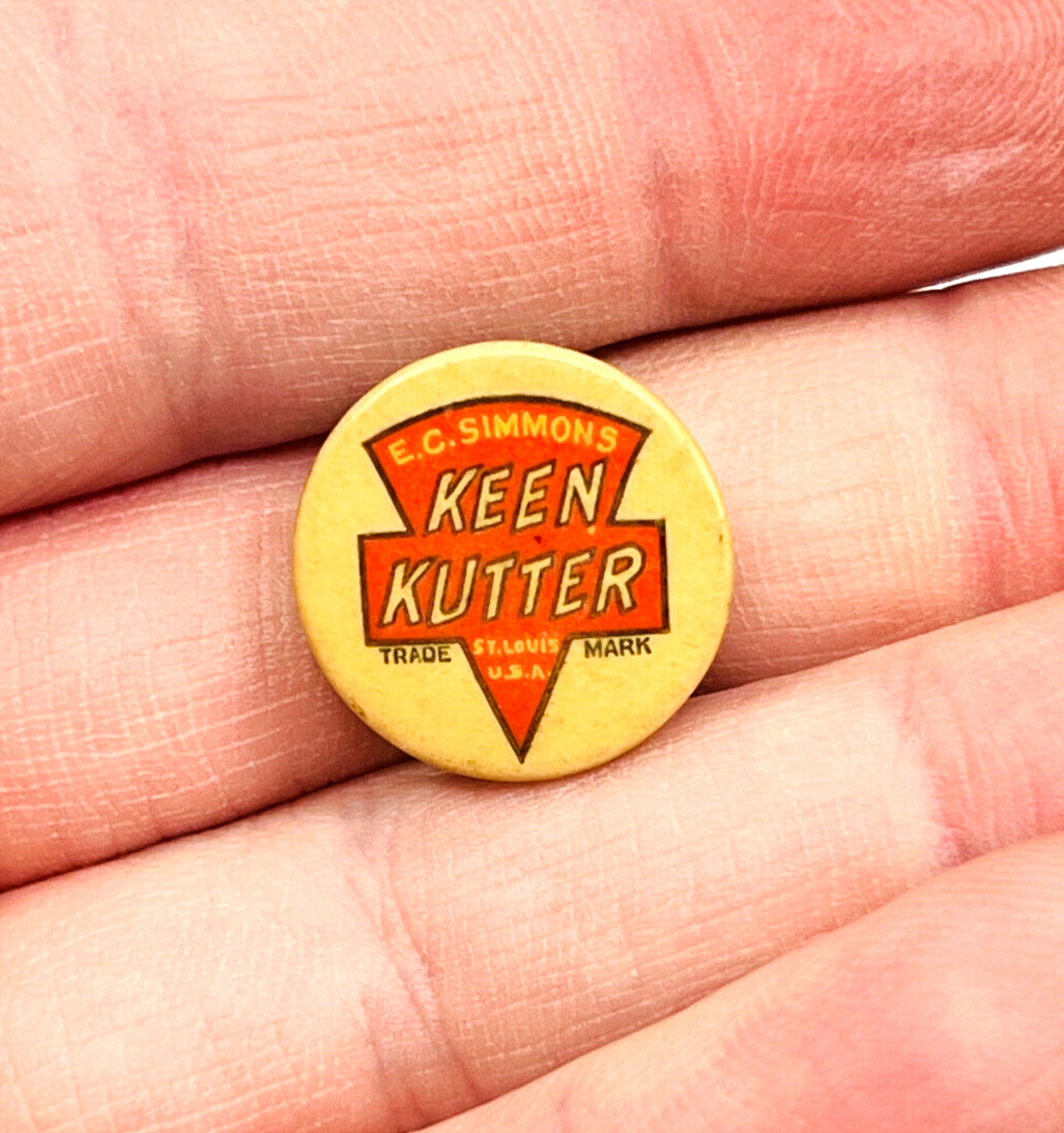 MEGA RARE E.C. Simmons Keen Kutter Steiner RIVET BACK celluloid button
