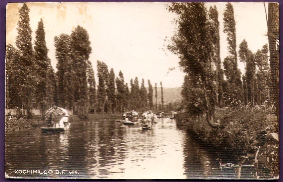 Vintage 1939 Xochimilco Mexico Trajinera Real Photo Postcard